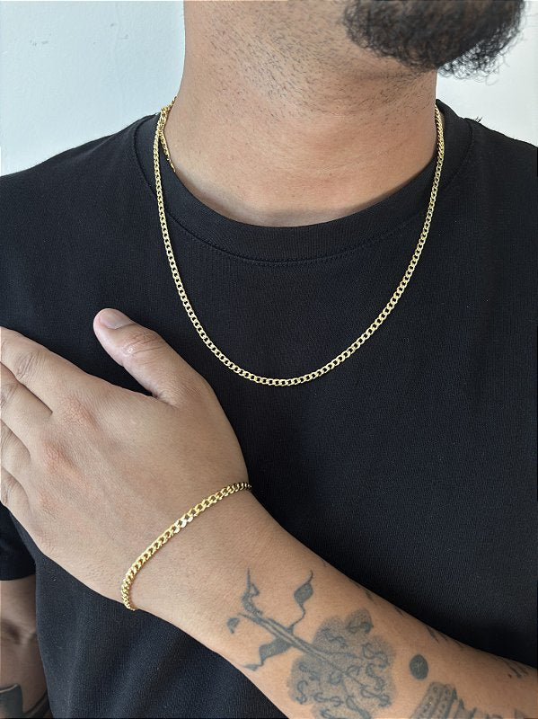Kit Corrente Grumet + Pulseira Grumet 4mm Banhado A Ouro 18K