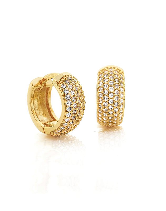 Brinco Masculino Par Argola Cravejada 4 Fileiras G Banhada A Ouro 18k BRI108