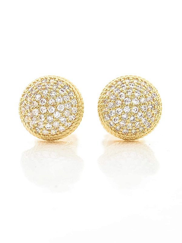 Brinco Masculino Par Redondo Cravejado G (10mm) Banhado A Ouro 18k BRI087