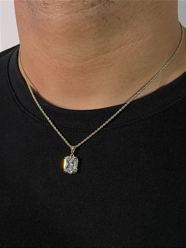 Corrente Cordão Baiano 1,6mm + Pingente Prisma Banhado A Ouro 18K COR003-PIN129