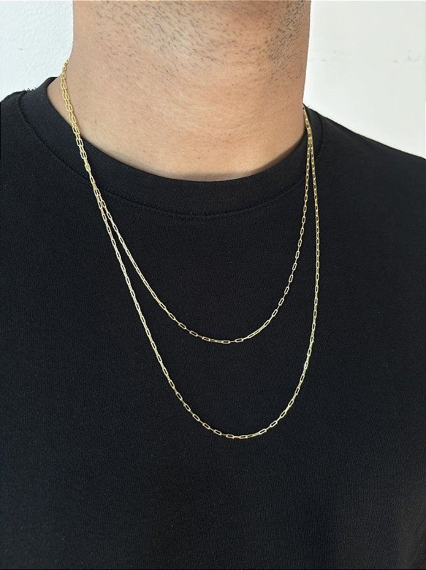 Kit Corrente Elo Alongado + Pulseira Elo Alongado 2mm Banhado A Ouro 18K