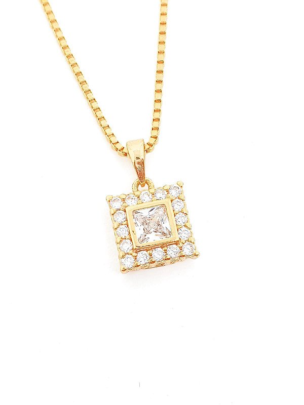 Pingente Quadrado Cravejado Banhado A Ouro 18k PIN028