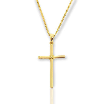 Pingente Cruz Palito com Detalhe Trançada Banhada A Ouro 18k PIN011
