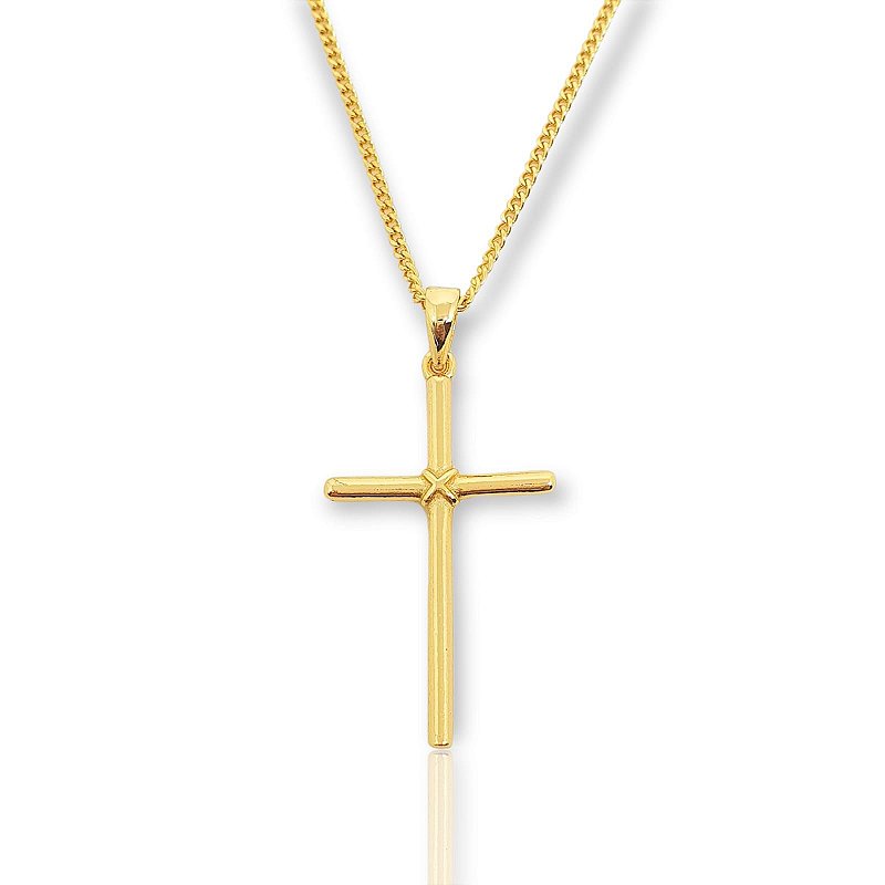 Pingente Cruz Palito com Detalhe Trançada Banhada A Ouro 18k PIN011