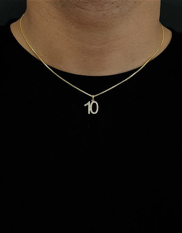 Corrente Veneziana 1mm Fecho Tradicional + Pingente Número 10 Cravejado Banhado A Ouro 18k COR009-PIN083