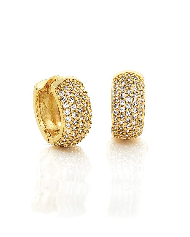 Brinco Masculino Par Argola Cravejada 4 Fileiras M Banhada A Ouro 18k BRI045