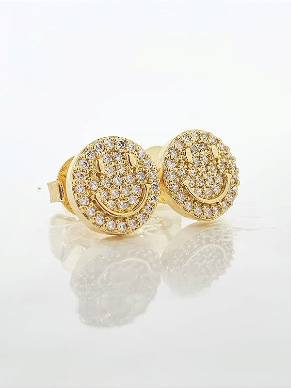 Brinco Masculino Par Smile Cravejado (9,8mm) Banhado A Ouro 18k BRI065