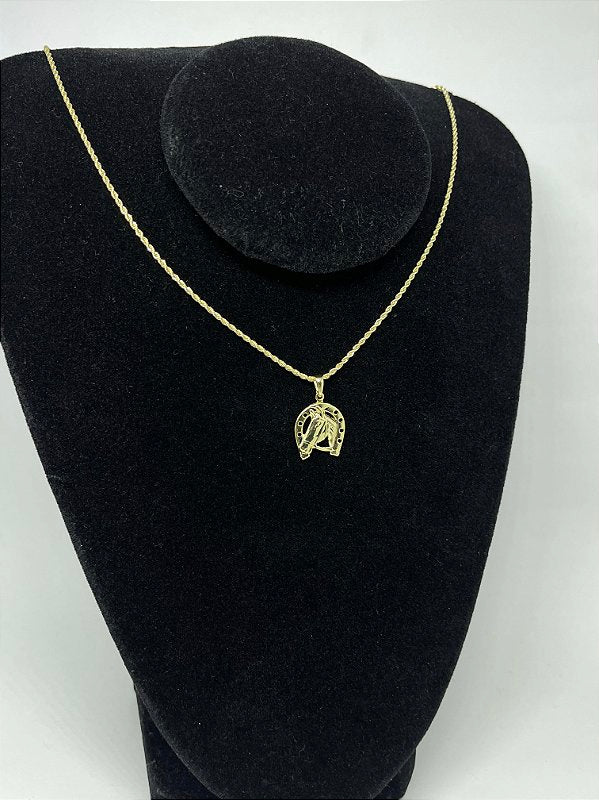 Corrente Cordão Baiano 1,6mm + Pingente Cavalo Ferradura Banhado A Ouro 18k COR003-PIN136