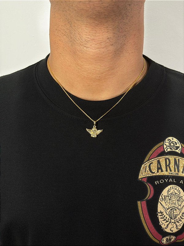 Corrente Veneziana 1mm +  Pingente Anjo Banhado A Ouro 18k COR009-PIN141