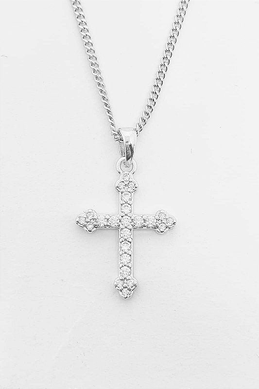 Pingente Cruz Cravejada Palito Banhado A Ouro Branco PIN001