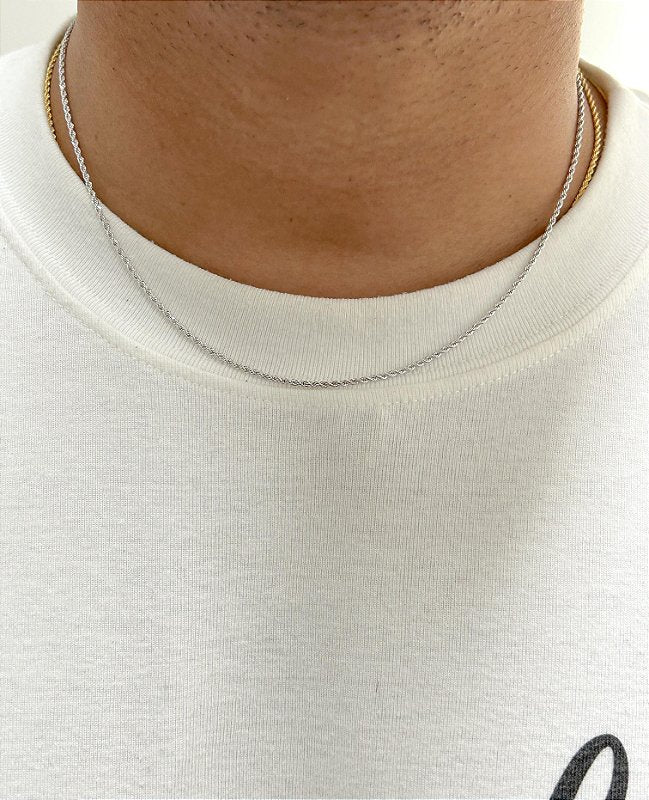 Corrente Cordão Baiano 1,6mm Fecho Tradicional Banhada A Ouro Branco COR001