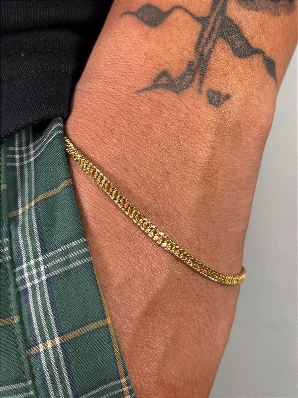 Pulseira Grumet Dupla 3mm Fecho Tradicional Banhada A Ouro 18k PUL061