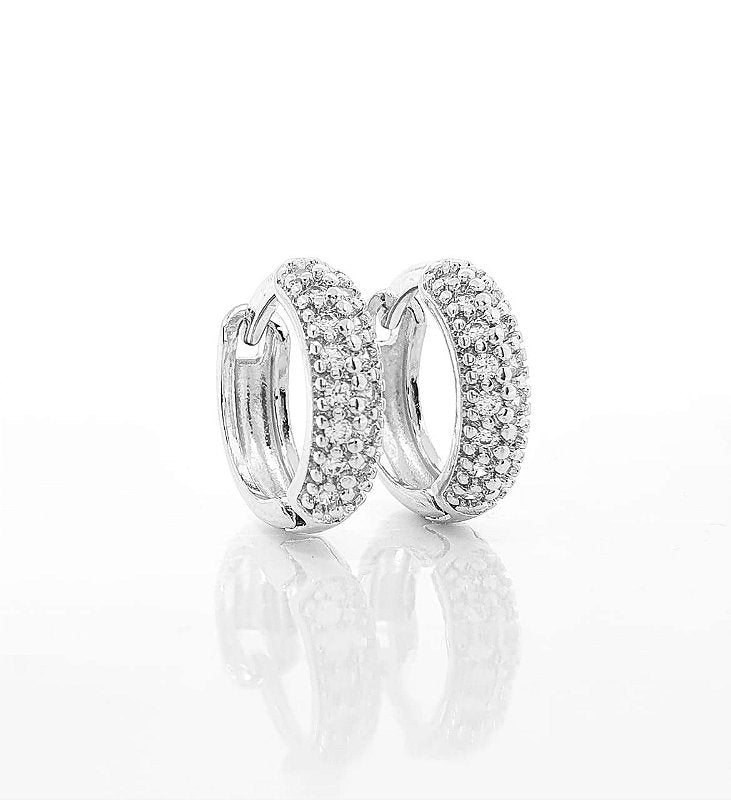 Brinco Masculino Par Argola Cravejada Com 12 Pedras G Banhada A Ouro Branco BRI028