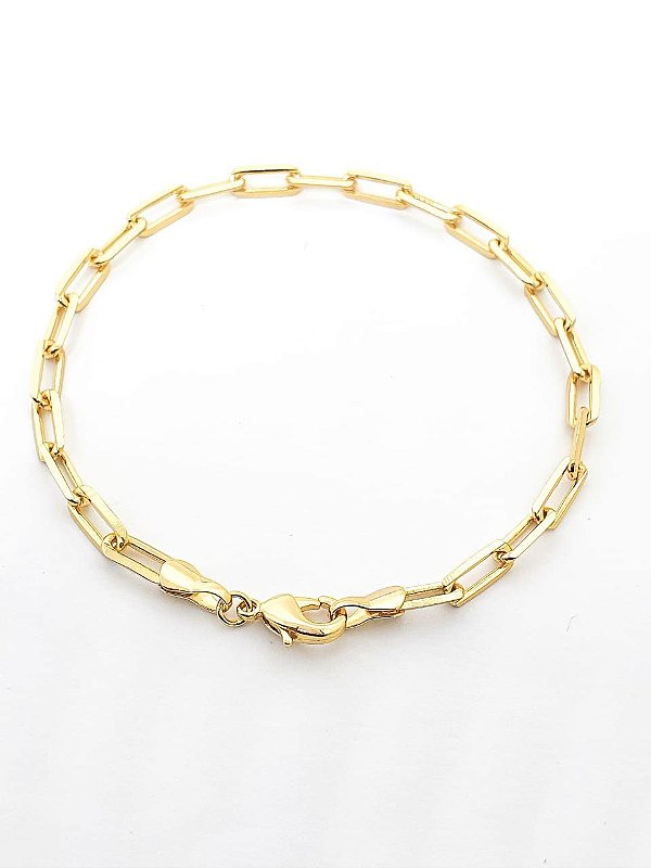 Pulseira Elo Alongado 4,2mm Fecho Tradicional Banhada A Ouro 18k PUL019