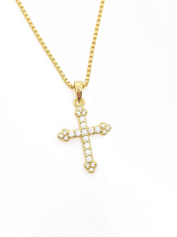 Pingente Cruz Cravejada Palito Banhado A Ouro 18k PIN003