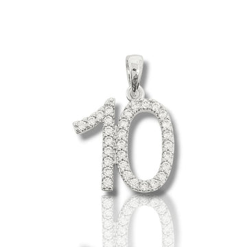 Pingente Número 10 Cravejado Banhado A Ouro Branco PIN082