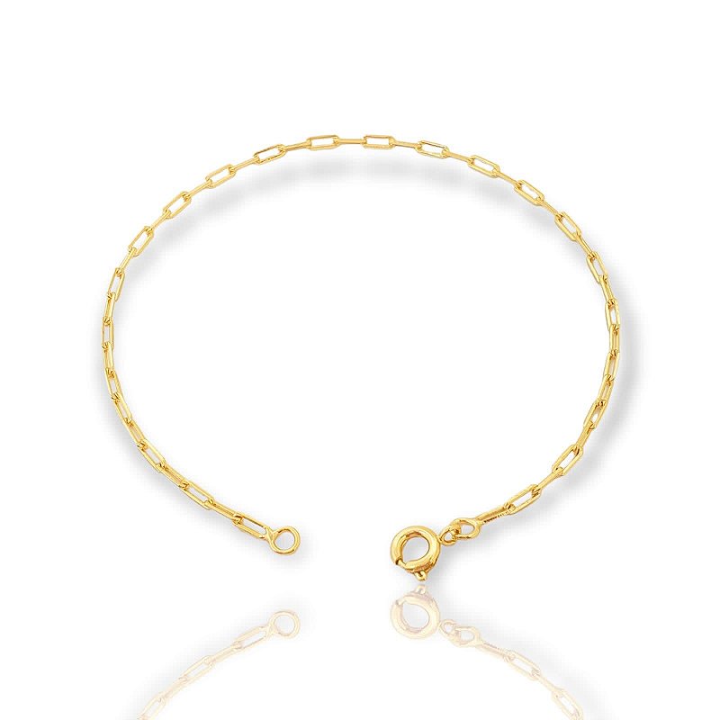 Pulseira Elo Alongado 2mm Fecho Tradicional Banhada A Ouro 18K PUL006