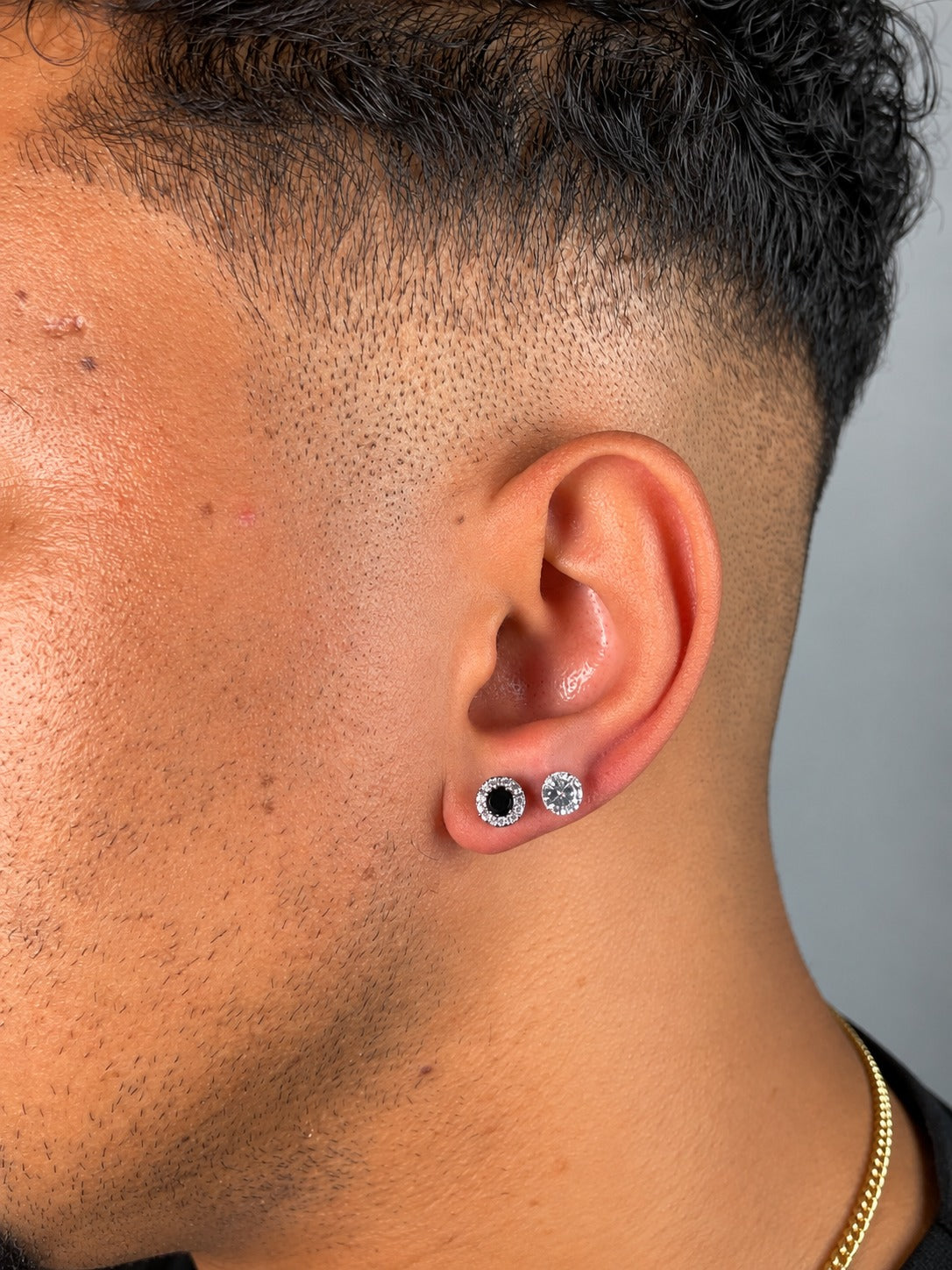 Kit Brinco Masculino Par Redondo Cravejado Fílip 1 Pedra Preta + Par De Brinco Pedra Zircônia (6mm) Prata 925 BRI037-BRIP002