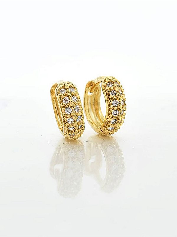 Brinco Masculino Par Argola Cravejada Com 12 Pedras (11,5X3,9mm) Banhada A Ouro 18K BRI010