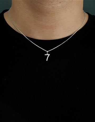 Corrente Veneziana 1mm Fecho Tradicional + Pingente Número 7 Cravejado Banhado A Ouro Branco COR002-PIN0