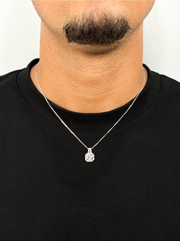 Corrente Veneziana 1mm + Pingente Imperador Quadrado Banhado A Ouro Branco COR002-PIN148