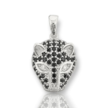 Pingente Tigre Com Pedra Preta Banhado A Ouro Branco PIN018