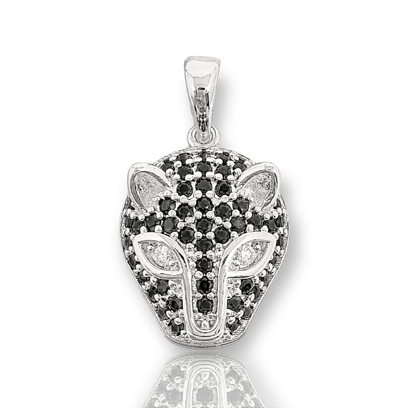 Pingente Tigre Com Pedra Preta Banhado A Ouro Branco PIN018