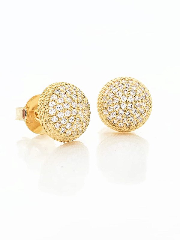 Brinco Masculino Par Redondo Cravejado G (10mm) Banhado A Ouro 18k BRI087