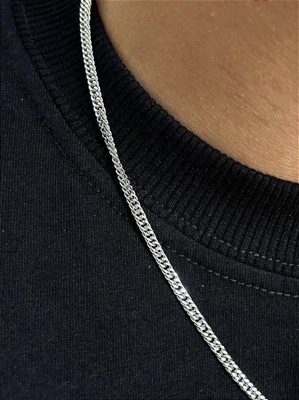 Corrente Grumet Dupla 3mm Fecho Tradicional Banhada a Ouro Branco COR066