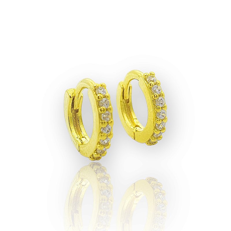 Brinco Masculino Par Argola Cravejada 1 Fileira M Banhado A Ouro 18K BRI168