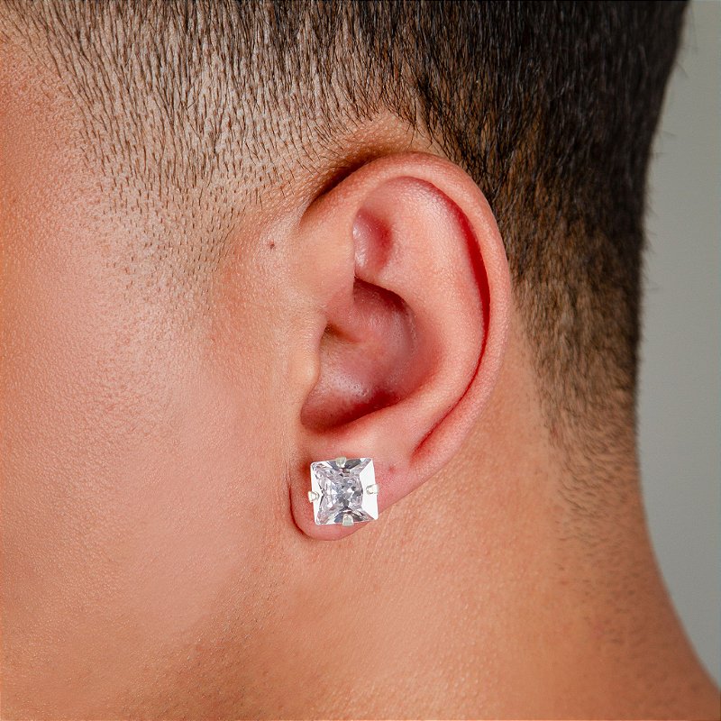 Par De Brinco Pedra Zircônia Quadrada (10mm) Prata 925 BRIP004