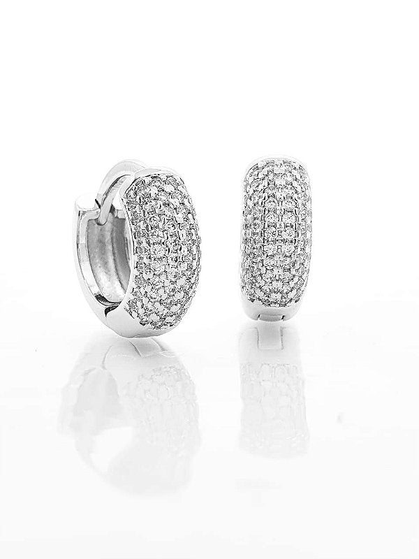 Brinco Masculino Par Argola Cravejada 6 Fileiras (14,3X5,3mm) Banhada A Ouro Branco BRI016
