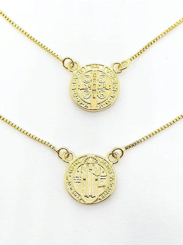 Escapúlario Corrente Veneziana São Bento Redondo Medalha 12mm Banhado a Ouro 18k ESC008