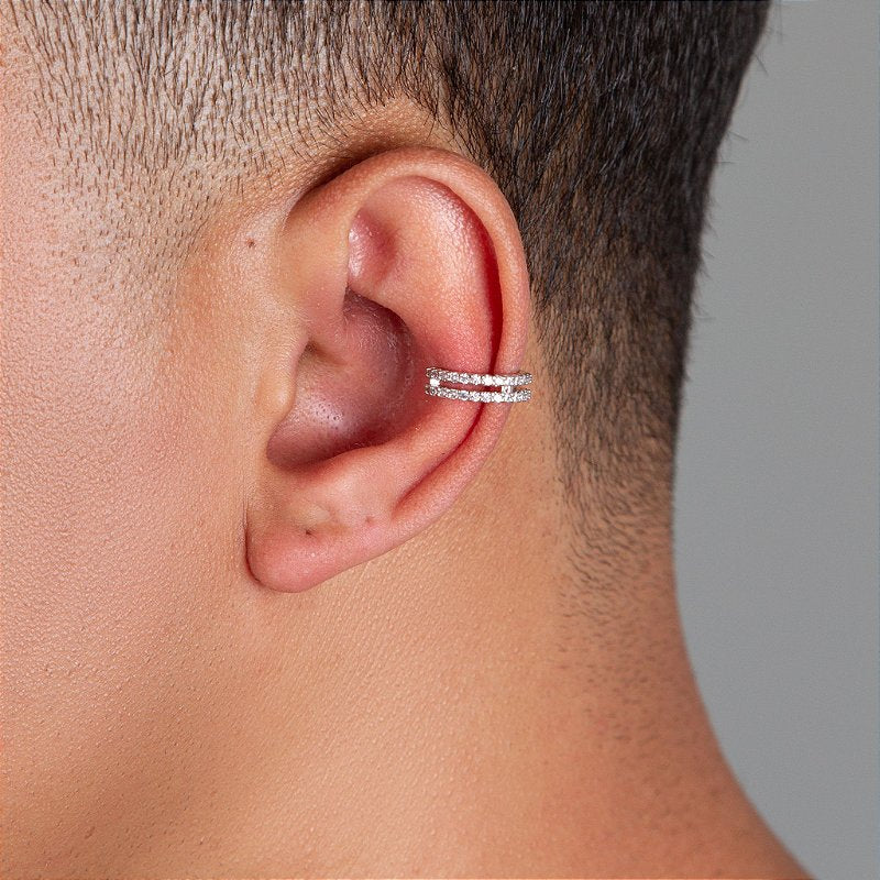 Piercing Fake Cravejado 2 fileiras Banhado A Ouro Branco PIER002