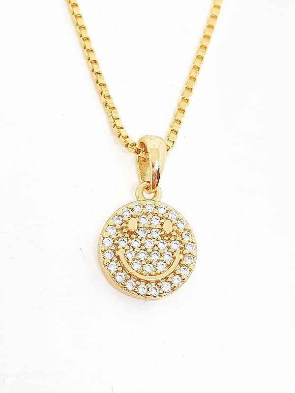 Pingente Smile Redondo Cravejado Banhado A Ouro 18k PIN005