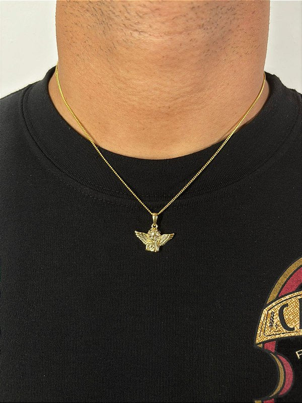 Corrente Grumet 1,4mm + Pingente Anjo Banhado A Ouro 18k COR014-PIN141