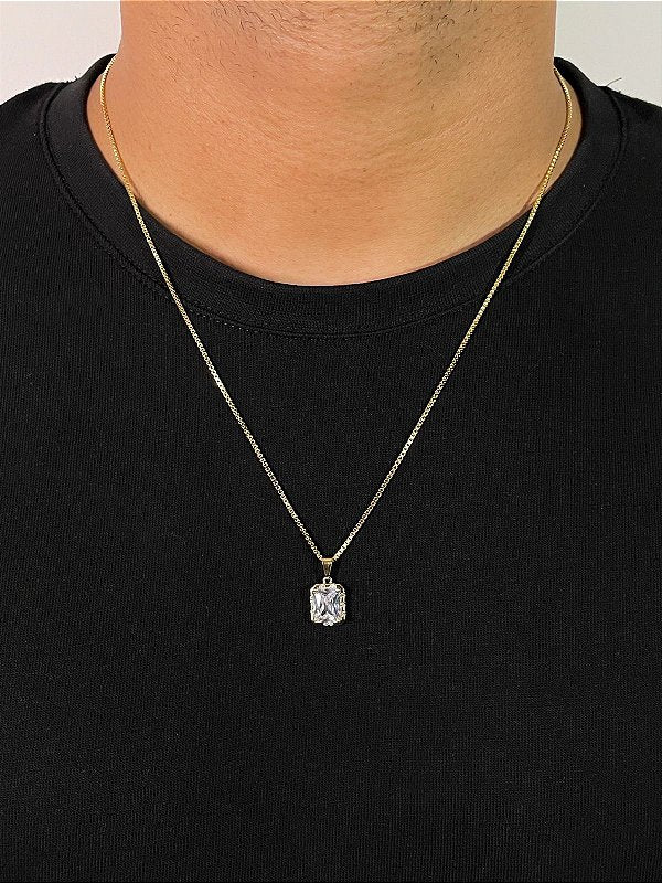 Corrente Veneziana 1,2mm + Pingente Prisma Banhada a Ouro 18k COR006-PIN129