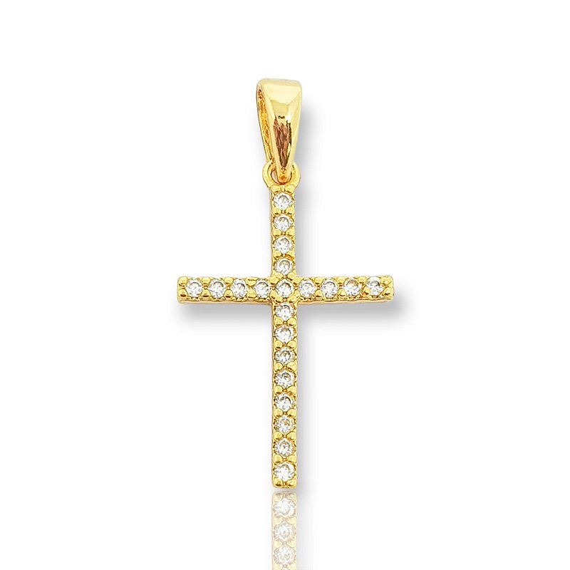 Pingente Cruz Palito Chapada Cravejada Banhado A Ouro 18k PIN027