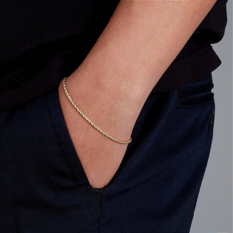 Pulseira Cordão Baiano 2mm Fecho Tradicional Banhada A Ouro 18k PUL022