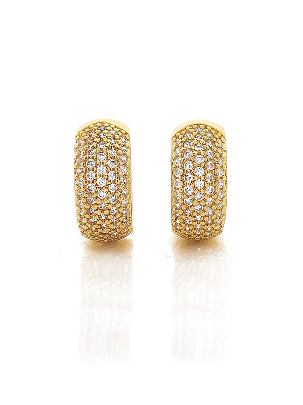 Brinco Masculino Par Argola Cravejada 4 Fileiras M Banhada A Ouro 18k BRI045