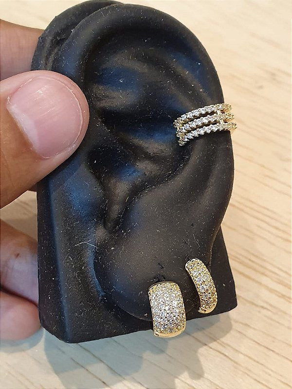 Kit Brinco Masculino Par Argola 29 Pedras + 12 pedras + Piercing Banhado A Ouro 18k BRI015-BRI010-PIER004