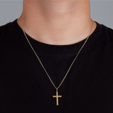 Corrente 3 por 1  1,4mm Fecho Tradicional + Pingente Cruz Detalhe Pontinhos Banhada A Ouro 18k COR020-PIN