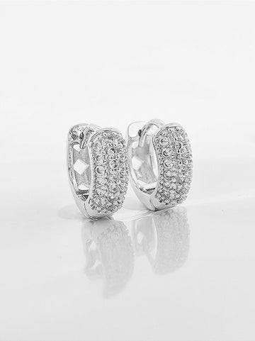 Brinco Masculino Par Argola Cravejada 3 Fileiras Banhada A Ouro Branco BRI155
