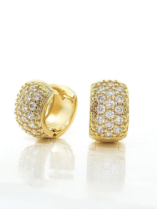 Brinco Masculino Par Argola Cravejada Com 16 Pedras (13,3X7,7mm) Banhada A Ouro 18K BRI026