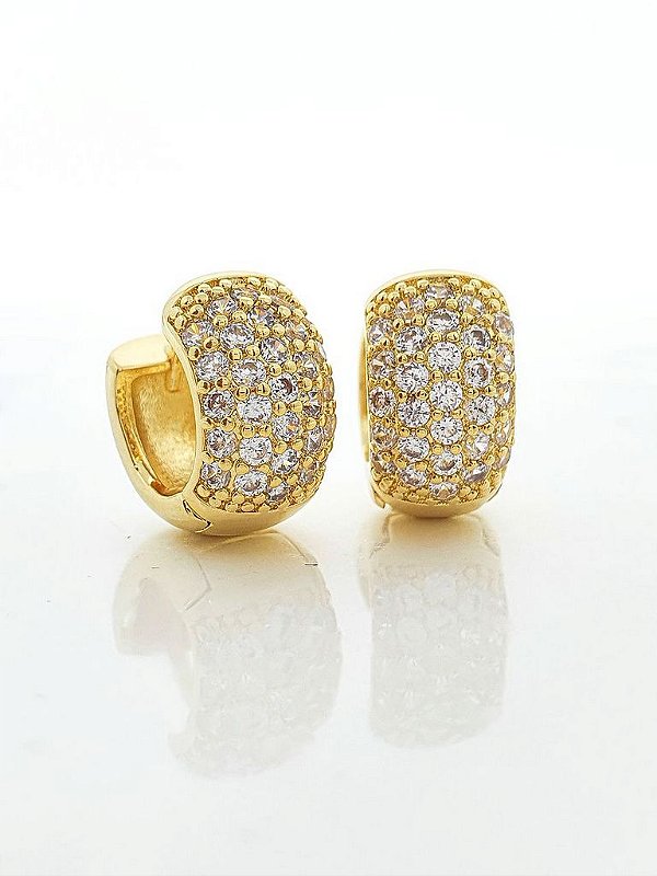 Brinco Masculino Par Argola Cravejada Com 29 Pedras (13X6,8mm) Banhada A Ouro 18k BRI015