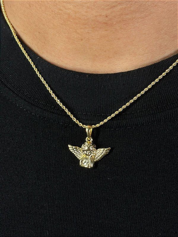 Corrente Cordão Baiano 1,6mm + Pingente Anjo Banhado A Ouro 18k COR003-PIN141