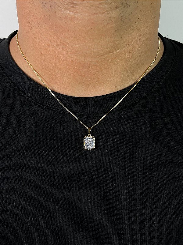 Corrente Veneziana 1mm + Pingente Prisma Banhado A Ouro 18K COR009-PIN129