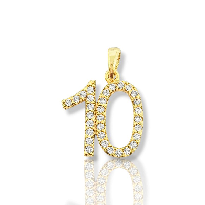 Pingente Número 10 Cravejado Banhado A Ouro 18k PIN083