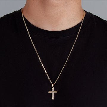 Corrente Grumet 2mm Fecho Tradicional + Pingente Cruz Detalhada Banhado A Ouro 18k COR010-PIN006