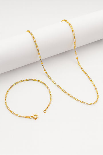 Kit Corrente Elo Alongado + Pulseira Elo Alongado 2mm Banhado A Ouro 18K